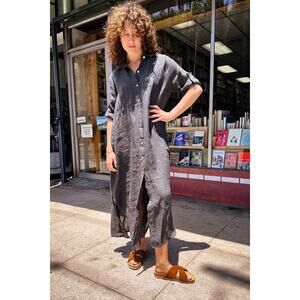 Meo Meli Linen Button Front Midi Dress Gray Made in Italy Lagenlook Minimalist